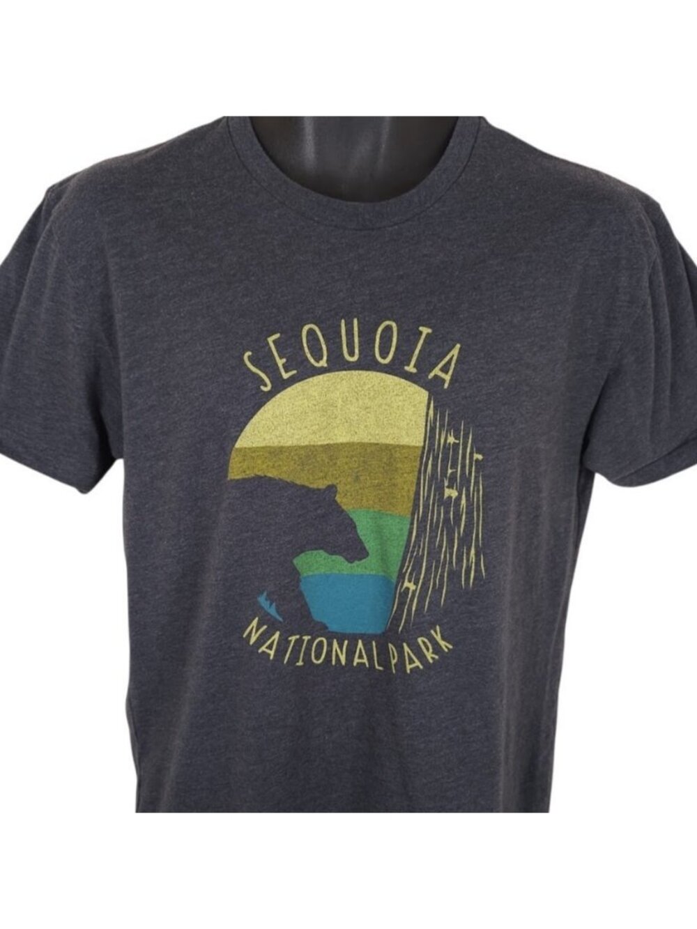 Sequoia National Park T Shirt Mens Size Medium Gray Grizzly Bear Nature Tee